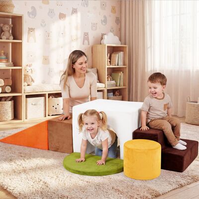 Costway Set di blocchi in schiuma per bambini 3+ anni con arrampicata scivolo e scala, Costruzini morbide a 6 pezzi Bianco Costway Set di blocchi in schiuma per bambini 3+ anni con arrampicata scivolo e scala, Costruzini morbide a 6 pezzi Bianco