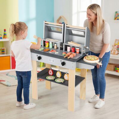 Costway Set di gioco per barbecue in legno per bambini con ricchi accessori, Gioco di griglia per bambini cibi giocattolo con 2 grill Grigio Costway Set di gioco per barbecue in legno per bambini con ricchi accessori, Gioco di griglia per bambini cibi giocattolo con 2 grill Grigio