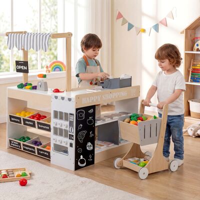 Costway Set gioco negozio alimentari bambini supermercato legno carrello distributore automatico, Set banco cassa registratore lavagne scaffali cibo bambini 3 Costway Set gioco negozio alimentari bambini supermercato legno carrello distributore automatico, Set banco cassa registratore lavagne scaffali cibo bambini 3