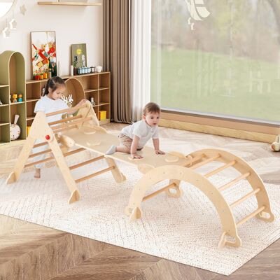 Costway Set triangolo 7 in 1 per bambini, Palestra da interno per bambini da 3+ anni Naturale Costway Set triangolo 7 in 1 per bambini, Palestra da interno per bambini da 3+ anni Naturale