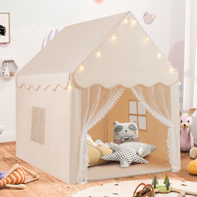 Costway Tenda da gioco per bambini con tappetino lavabile, Tenda castello fatato con luci a forma di stella Beige Costway Tenda da gioco per bambini con tappetino lavabile, Tenda castello fatato con luci a forma di stella Beige