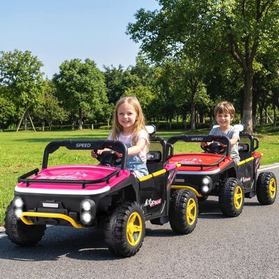 Costway Veicolo elettrico 24v 2 posti camion clacson musica storie wireless, Luci cambio marce telecomando spazio stoccaggio Rosa Costway Veicolo elettrico 24v 2 posti camion clacson musica storie wireless, Luci cambio marce telecomando spazio stoccaggio Rosa