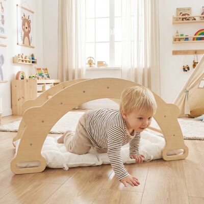Costway Arco arrampicata per bambini con cuscino scala montessori 3-in-1 per arrampicata, Arco giocattolo in legno Legno naturale Costway Arco arrampicata per bambini con cuscino scala montessori 3-in-1 per arrampicata, Arco giocattolo in legno Legno naturale