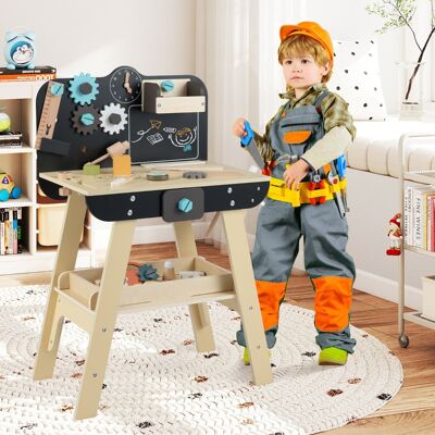 Costway Banco da lavoro per bambini officina con strumenti in legno e accessori giocattolo, Banco set da gioco con attrezzi per bambini Costway Banco da lavoro per bambini officina con strumenti in legno e accessori giocattolo, Banco set da gioco con attrezzi per bambini