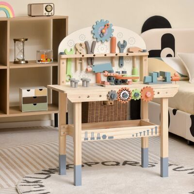 Costway Banco da lavoro per bambini con attrezzi e accessori realistici e ripiano, Banchetto da lavoro in legno Colorato Costway Banco da lavoro per bambini con attrezzi e accessori realistici e ripiano, Banchetto da lavoro in legno Colorato