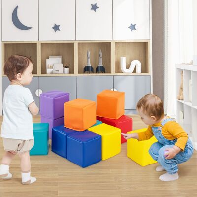 Costway Blocchi in schiuma cubi colorati impilabili con rivestimento in pelle sintetica, Blocchi in schiuma set da 12 cubi per bambini Colorato Costway Blocchi in schiuma cubi colorati impilabili con rivestimento in pelle sintetica, Blocchi in schiuma set da 12 cubi per bambini Colorato
