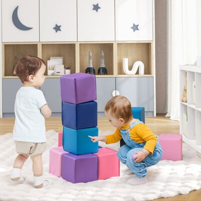 Costway Blocchi in schiuma cubi colorati impilabili con rivestimento in pelle sintetica, Blocchi in schiuma set da 12 cubi per bambini Colorato 1 Costway Blocchi in schiuma cubi colorati impilabili con rivestimento in pelle sintetica, Blocchi in schiuma set da 12 cubi per bambini Colorato 1