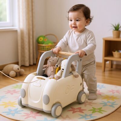 Costway Carrello treno giocattolo per bambini per cavalcare camminare e trainare, Carrello per bambini con manico corda di traino Bianco Costway Carrello treno giocattolo per bambini per cavalcare camminare e trainare, Carrello per bambini con manico corda di traino Bianco