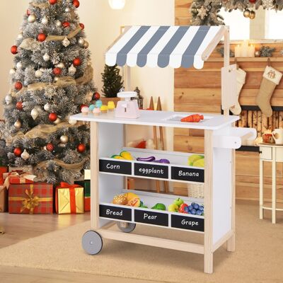 Costway Carretto dei gelati con ripiani di legno per bambini +3 anni, Supermercato per bambini con 6 gelati giocattolo Bianco e Grigio Costway Carretto dei gelati con ripiani di legno per bambini +3 anni, Supermercato per bambini con 6 gelati giocattolo Bianco e Grigio