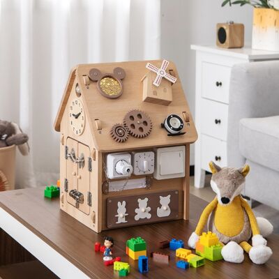 Costway Casetta sensoriale per bambini in legno, Casetta giocattolo piccola con giochi sensoriali e vano interno Costway Casetta sensoriale per bambini in legno, Casetta giocattolo piccola con giochi sensoriali e vano interno