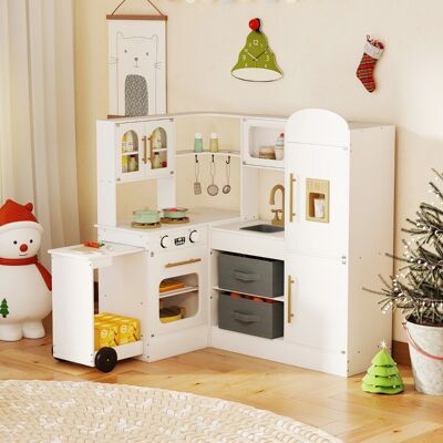 Costway Cucina ad angolo con luci e suoni set da gioco interattivo in legno con lavabo, Cucina ad angolo set giocattolo per bambini 3+ anni Bianco Costway Cucina ad angolo con luci e suoni set da gioco interattivo in legno con lavabo, Cucina ad angolo set giocattolo per bambini 3+ anni Bianco