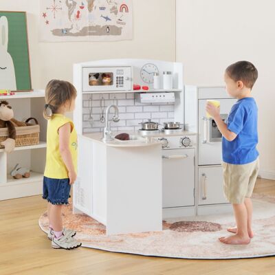 Costway Cucina ad angolo gioco per bambini con lavello fornelli cappa frigorifero, Cucinetta educativo in legno Bianco Costway Cucina ad angolo gioco per bambini con lavello fornelli cappa frigorifero, Cucinetta educativo in legno Bianco