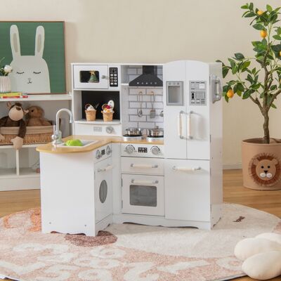 Costway Cucina ad angolo per bambini con lavelli fornelli cappa telefono frigorifero, Cucina gioco educativo Bianco Costway Cucina ad angolo per bambini con lavelli fornelli cappa telefono frigorifero, Cucina gioco educativo Bianco