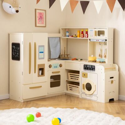 Costway Cucina angolare giocattolo da gioco ad angolo con luci e suoni, Cucina angolare giocattolo set frigorifero a doppia porta Beige Costway Cucina angolare giocattolo da gioco ad angolo con luci e suoni, Cucina angolare giocattolo set frigorifero a doppia porta Beige