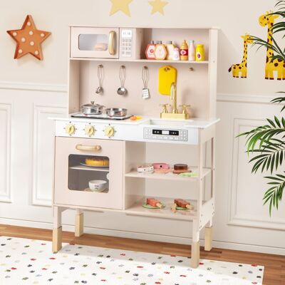 Costway Cucina da gioco regolabile in altezza set legno con luci e suoni reali, Cucina da gioco set giocattolo per bambini 3+ anni Giallo terroso Costway Cucina da gioco regolabile in altezza set legno con luci e suoni reali, Cucina da gioco set giocattolo per bambini 3+ anni Giallo terroso