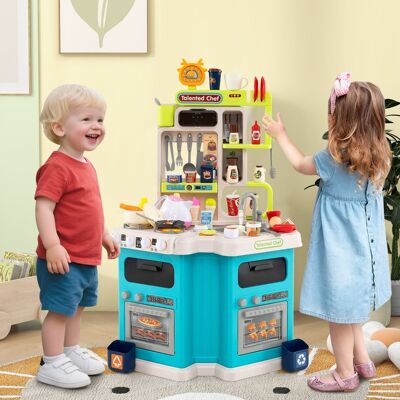 Costway Cucina da gioco angolare con 75 accessori per bambini 3+ anni, Cucinetta in legno con suoni e luci realistici Blu Costway Cucina da gioco angolare con 75 accessori per bambini 3+ anni, Cucinetta in legno con suoni e luci realistici Blu