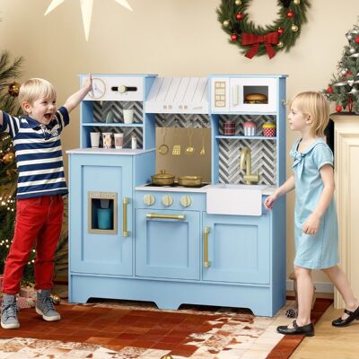 Costway Cucina da gioco per bambini in legno con forno a microonde e distributore di ghiaccio, Cucina per bambini 3-6 Anni Blu Costway Cucina da gioco per bambini in legno con forno a microonde e distributore di ghiaccio, Cucina per bambini 3-6 Anni Blu
