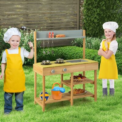 Costway Cucina giocattolo da esterno con 3 ganci appendibili 2 fornelli per bambini, Set da cucina giocattolo lavello rimovibile e scaffali aperti Naturale Costway Cucina giocattolo da esterno con 3 ganci appendibili 2 fornelli per bambini, Set da cucina giocattolo lavello rimovibile e scaffali aperti Naturale