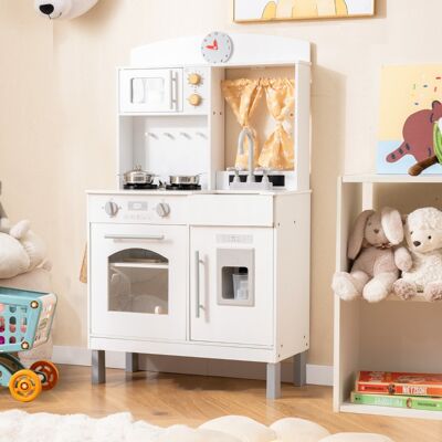Costway Set cucina finto in legno regolabile in altezza, Cucina giocattolo con tende per 3+ anni Bianco Costway Set cucina finto in legno regolabile in altezza, Cucina giocattolo con tende per 3+ anni Bianco