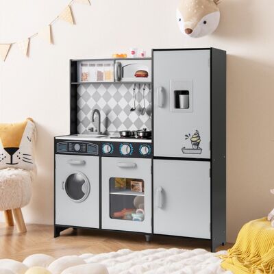 Costway Cucina giocattolo in legno integra macchina del ghiaccio e piano cottura, Cucina giocattolo integra forno e microonde Grigio Costway Cucina giocattolo in legno integra macchina del ghiaccio e piano cottura, Cucina giocattolo integra forno e microonde Grigio