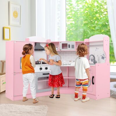 Costway Cucina giocattolo d'angolo per bambini con macchina di ghiaccio, Cucina giocattolo con microonde e forno Rosa Costway Cucina giocattolo d'angolo per bambini con macchina di ghiaccio, Cucina giocattolo con microonde e forno Rosa