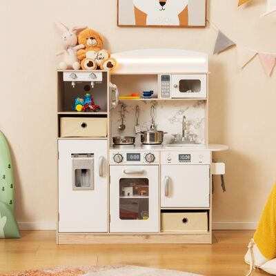 Costway Cucina giocattolo per bambini con luci led regolabili colorate, Cucina giocattolo cesti di stoffa rimovibili e scaffali Bianco Costway Cucina giocattolo per bambini con luci led regolabili colorate, Cucina giocattolo cesti di stoffa rimovibili e scaffali Bianco