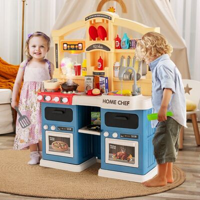 Costway Cucina giocattolo 42 pezzi con effetti vapore e acqua in ebollizione, Cucinetta per bambini 3 anni+ Blu Costway Cucina giocattolo 42 pezzi con effetti vapore e acqua in ebollizione, Cucinetta per bambini 3 anni+ Blu