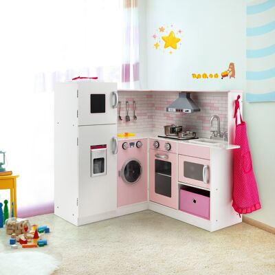 Costway Cucina giocattolo ad angolo in legno per bambini, Mini cucina giocattolo con luci e suoni interattivi Rosa Costway Cucina giocattolo ad angolo in legno per bambini, Mini cucina giocattolo con luci e suoni interattivi Rosa
