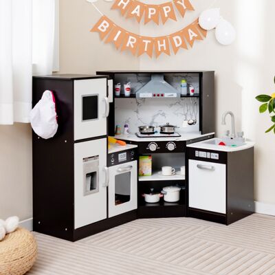Costway Cucina giocattolo per bambini in legno con lavabo separato suoni e luci divertenti, Set da cucina per giochi Caffè Costway Cucina giocattolo per bambini in legno con lavabo separato suoni e luci divertenti, Set da cucina per giochi Caffè