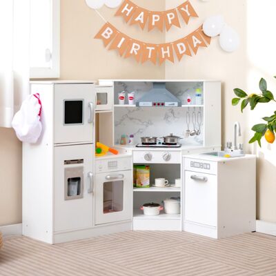 Costway Cucina giocattolo per bambini in legno con lavabo separato suoni e luci divertenti, Set da cucina per giochi Bianco Costway Cucina giocattolo per bambini in legno con lavabo separato suoni e luci divertenti, Set da cucina per giochi Bianco