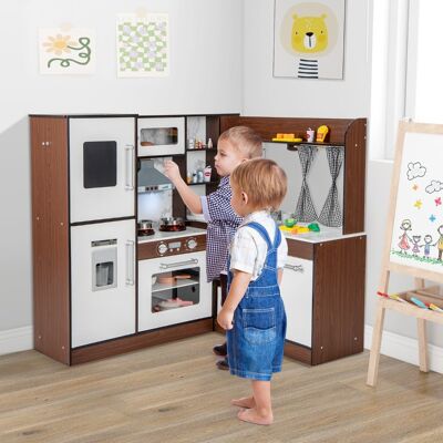 Costway Cucina giocattolo angolare con luci e suoni realistici sistema di circolazione dell'acqua, Cucina per bambini Marrone Costway Cucina giocattolo angolare con luci e suoni realistici sistema di circolazione dell'acqua, Cucina per bambini Marrone
