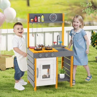 Costway Cucina giocattolo per bambini con fornelli e ganci appesi e mensole portaoggetti, Giocattolo in legno per bambini 3+ Grigio Costway Cucina giocattolo per bambini con fornelli e ganci appesi e mensole portaoggetti, Giocattolo in legno per bambini 3+ Grigio