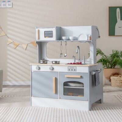 Costway Cucina giocattolo per bambini con sala da tè, Cucina finta giocattolo con suoni accessori per cucina Grigio Costway Cucina giocattolo per bambini con sala da tè, Cucina finta giocattolo con suoni accessori per cucina Grigio