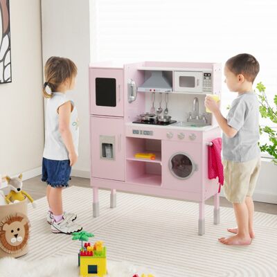 Costway Cucina giocattolo per bambini con cappa macchina del ghiaccio telefono e 16 accessori, Gioco cucinetta Rosa Costway Cucina giocattolo per bambini con cappa macchina del ghiaccio telefono e 16 accessori, Gioco cucinetta Rosa