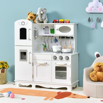 Costway Cucina giocattolo per bambini in legno con accessori telefono lavello forno fornelli, Set giochi cucina Bianco Costway Cucina giocattolo per bambini in legno con accessori telefono lavello forno fornelli, Set giochi cucina Bianco