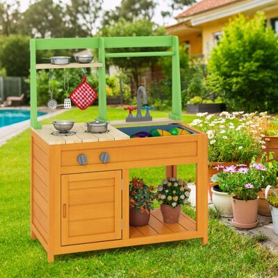 Costway Cucina in legno per bambini con fornelli realistici, Giocattoli da esterno per bambini dai 3+ anni Giallo Costway Cucina in legno per bambini con fornelli realistici, Giocattoli da esterno per bambini dai 3+ anni Giallo