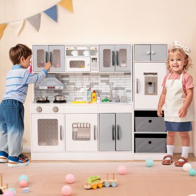 Costway Cucina legno da gioco con spazio di stoccaggio e accessori, Cucina legno da gioco con luci e funzioni interattive Grigio Costway Cucina legno da gioco con spazio di stoccaggio e accessori, Cucina legno da gioco con luci e funzioni interattive Grigio
