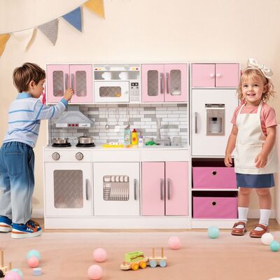 Costway Cucina legno da gioco con spazio di stoccaggio e accessori, Cucina legno da gioco con luci e funzioni interattive Rosa Costway Cucina legno da gioco con spazio di stoccaggio e accessori, Cucina legno da gioco con luci e funzioni interattive Rosa