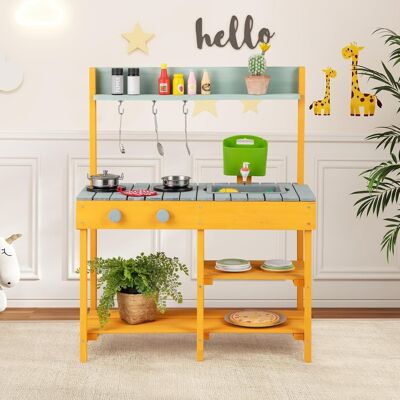Costway Cucina per bambini da esterno con serbatoio d'acqua, Cucina giocattolo con rubinetto realistico e accessori per giardino Costway Cucina per bambini da esterno con serbatoio d'acqua, Cucina giocattolo con rubinetto realistico e accessori per giardino