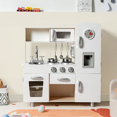 Costway Cucinetta per bambini in legno con telefono piano cottura frigo lavello rimovibile, Cucina giocattolo Bianco Costway Cucinetta per bambini in legno con telefono piano cottura frigo lavello rimovibile, Cucina giocattolo Bianco