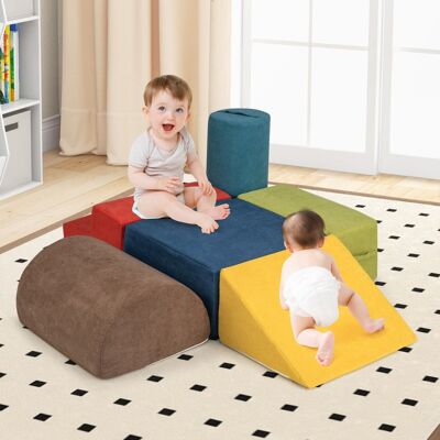 Costway Blocchi per scalare per bambini a 6 pezzi, Struttura di gioco interno morbida con tessuto ciniglia amico della pelle Multicolore Costway Blocchi per scalare per bambini a 6 pezzi, Struttura di gioco interno morbida con tessuto ciniglia amico della pelle Multicolore
