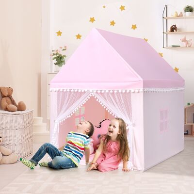 Costway Casetta giocattolo per bambini, Casa grande e resistente con solida struttura di legno Rosa Costway Casetta giocattolo per bambini, Casa grande e resistente con solida struttura di legno Rosa