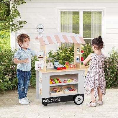 Costway Carrello alimenti per bambini con pos bilancia mensole e ripiani, Supermercato giocattolo con 3 ruote Grigio chiaro Costway Carrello alimenti per bambini con pos bilancia mensole e ripiani, Supermercato giocattolo con 3 ruote Grigio chiaro