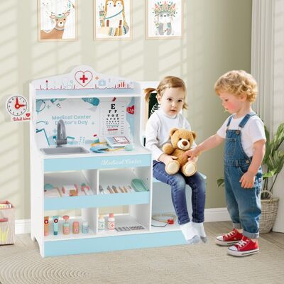 Costway Ospedale finto centro medico per bambini con orologio tabella oculistica, Set da gioco dottore in legno monitor ECG Blu Costway Ospedale finto centro medico per bambini con orologio tabella oculistica, Set da gioco dottore in legno monitor ECG Blu