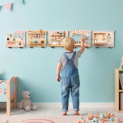 Costway Pannello sensoriale in legno per bambini busy board 5 in 1 con vanity, Pannello giocattolo montessori per sala giochi Costway Pannello sensoriale in legno per bambini busy board 5 in 1 con vanity, Pannello giocattolo montessori per sala giochi