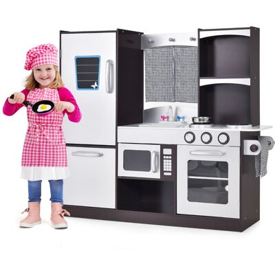 Costway Set cucina in legno per bambini, Cucina gioco con frigorifero giocattolo lavagna forno fornelli a gas 97x30x95cm Costway Set cucina in legno per bambini, Cucina gioco con frigorifero giocattolo lavagna forno fornelli a gas 97x30x95cm