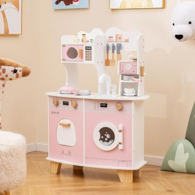 Costway Set cucina giocattolo in legno per bambini, Set cucina per bambini da 3+ anni Rosa Costway Set cucina giocattolo in legno per bambini, Set cucina per bambini da 3+ anni Rosa