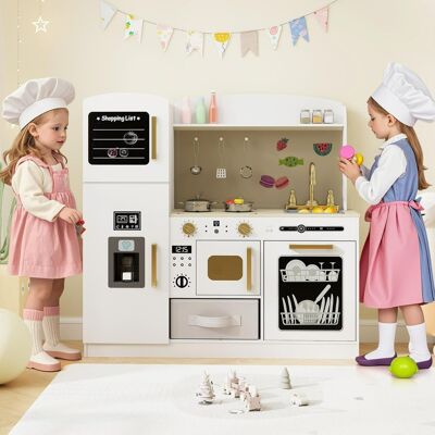 Costway Set cucina in legno per bambini, Cucina giocattolo con lavagna regalo per bambini 3+ anni Bianco Costway Set cucina in legno per bambini, Cucina giocattolo con lavagna regalo per bambini 3+ anni Bianco