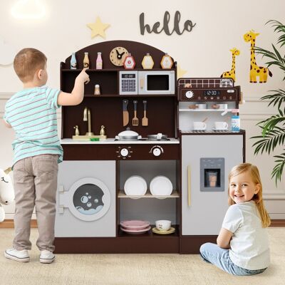 Costway Set cucina per bambini con spazio di conservazione, Cucina in legno per gioco di cucina con accessori Marrone Costway Set cucina per bambini con spazio di conservazione, Cucina in legno per gioco di cucina con accessori Marrone