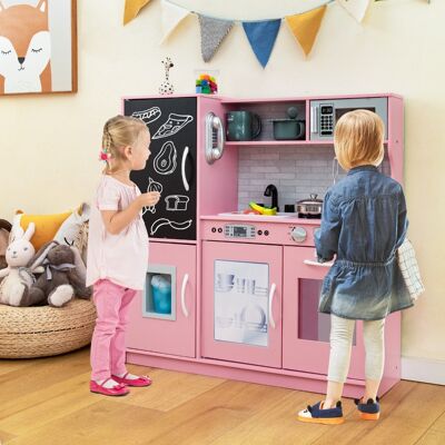 Costway Set cucina per bambini con lavagna telefono microonde fabbricatore di ghiaccio, Cucina gioco finta in legno Rosa Costway Set cucina per bambini con lavagna telefono microonde fabbricatore di ghiaccio, Cucina gioco finta in legno Rosa
